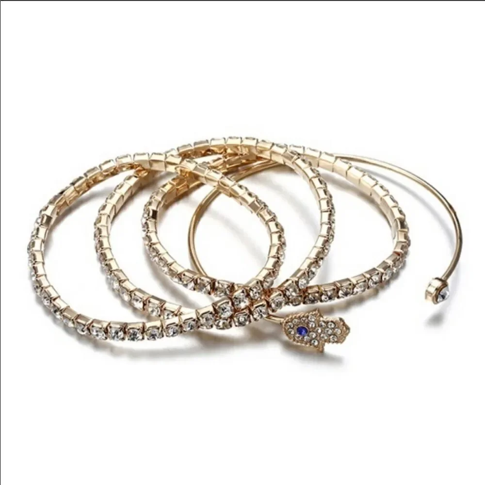 Bracelets Pack (4) Hamsa Rhinestone/ Zinc Alloy
